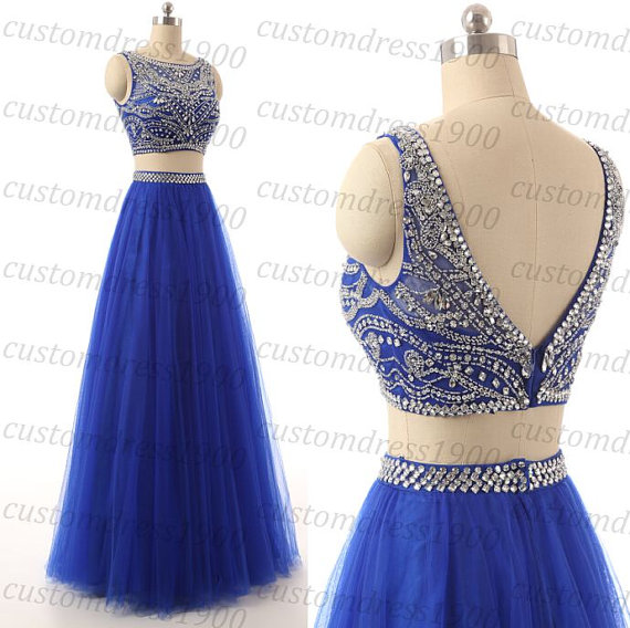 Custom Made Royal Blue Long Prom Dress,handmade Crystal/beading Tulle Royal Blue Formal Women Evening Dress,cap Sleeve Wedding Party Dress