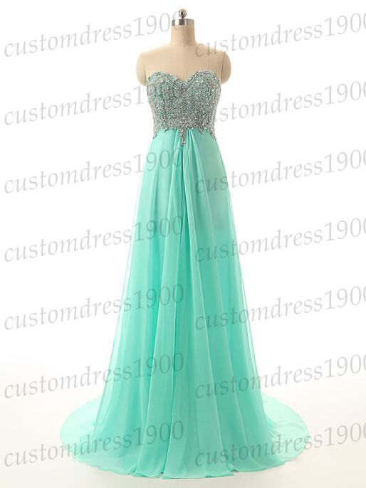 Custom Made Sweetheart Bridesmaid Dress,long Mint Wedding Party Dress,handmade Beading Chiffon Bridesmaid Dress,long Prom Dress,tiffany Blue Prom